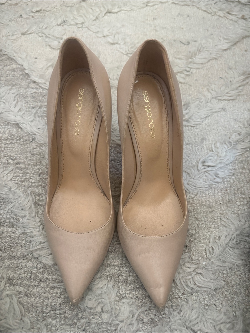 Sergio Rossi nude leather pointy toe heels, sz 7.5